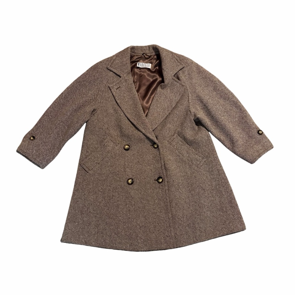 Marella Max Mara Wool Herringbone Double Breasted Coat Italy Vintage Large